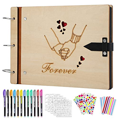 ZEEYUAN Scrapbook Couples Photo Album Love Scrapbook Memory Photo Book "Hand in Hand" Scrap Book- Valentines Day Anniversary Photo Gifts Wedding Guest Book - color: Light Wood Color