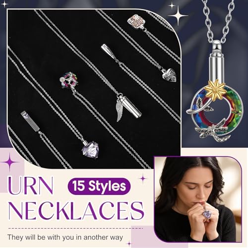 Ecation 15 Pcs Urn Necklace for Ashes Women Cremation Jewelry - color: Light Purple