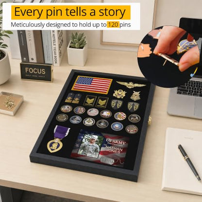 GMFrames 12x16 Enamel Pin Display Case, Pin Collection Display Frame with Real Glass, Shadow Box for Wall and Tabletop, Pin Holder Black - color: Black, size: 12x16