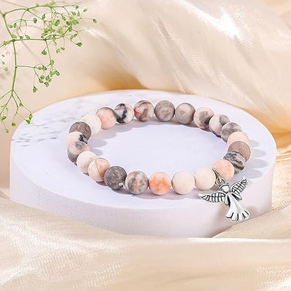QWNHONEY Memorial Gifts for Loss of Loved Sympathy Remembrance In Memory of Mother Father Pet Bereavement Grief Pink Red Beads Bracelet with Angle Wings Jewelry Gifts for Women - style: Pink-Angel-Those we love don't go away