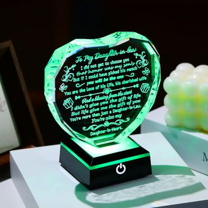 Arikyrist Daughter in Law Gifts Crystal Heart Keepsake with LED Light Base | Unique Daughter in Law Gifts from Mother in Law, on Birthday Anniversary Christmas Mothers Day Valentines Day, Home Decor - color: Daughter-in-Law