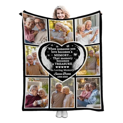 Personalized Memory Blanket for Loss Loved Ones Sympathy Bereavement Heart Text Customized Memorial Blankets with Pictures for Loss of Dad Mom Husband Wife - color: Color 12