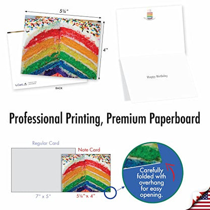 The Best Card Company 20 Assorted Birthday Notecards Bulk Box Set 4 x 5.12 w/Envelopes For Men, Women (10x2 Designs) Rainbow Cakes AM6565BDG-B2x10 - style: Rainbow Cakes