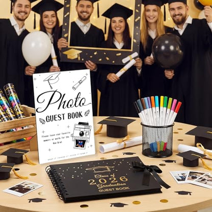 Graduation Guest Book 2026 - Class of 2026 Graduation Party Guest Sign and Photo in Book Memory, Scrapbook for High School Senior Nights Favor, College Grad Gifts, 6 x 8 Inch(Black)