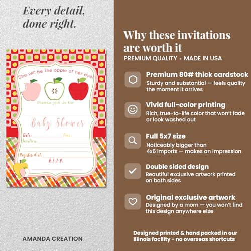 Apple of My Eye Baby Shower Girl Invitations, 20 5x7 Fill In Cards with Twenty White Envelopes by AmandaCreation™ - style: Apple of My Eye Girl
