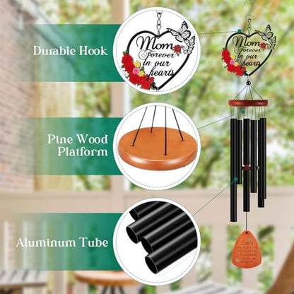 Kathfly Sympathy Wind Chimes for Loss of Loved One, 28" Memorial Wind Chimes for Outside, Bereavement Condolence Funeral Windchime Funeral Gift for Gifts for Loss of Loved One Mother Father Husband - style: Flower Mom