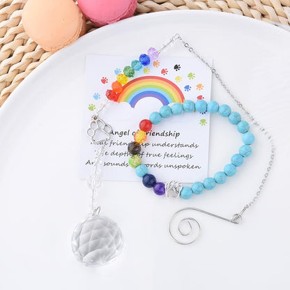 Sisadodo Rainbow Bridge Dog Memorial Gifts for Loss of Dogs Cats Rainbow Bridge Bracelet Keychains Paw Crystal Sun Catcher - color: crystal suncatcher bracelet and rainbow card