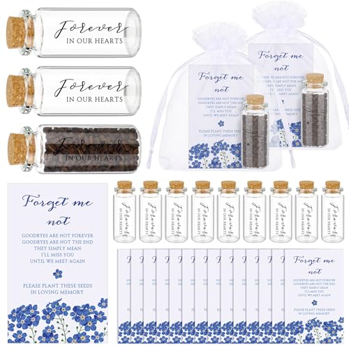 Tanlade 100 Sets Funeral Favors Memorial Seed Big Glass Bottles with Cork Stopper Forget Men Not Funeral Prayer Celebration of Life Card for Loss of Loved Memorial Service, 0.87x1.97in, No Seed