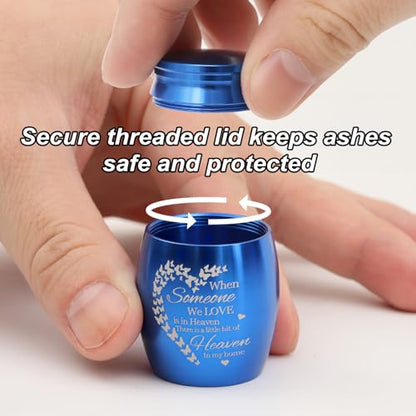 Small Urns & Necklaces for Human Ashes Set of 8, Memorial Keepsake Blue