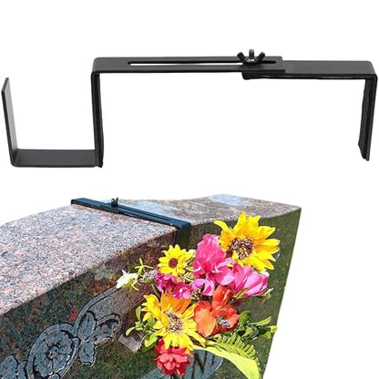 Carson Adjustable Headstone Wreath Holder – Black Metal Grave Hanger with Protective Padding – Secure Cemetery Saddle for Memorial Wreath Display 4.5 to 8.75 Inch Fit