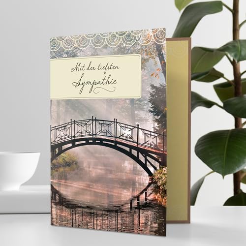 Designer Greetings German Language Sympathy Cards 6 Pack | Boxed Card Set, Matching Envelopes, Foil and Glitter Details - style: 6 PK German Sympathy - Bridge on River