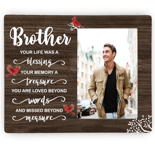 Brother Memorial Wooden Picture Frame, In Loving Memory Remembrance Photo Frame Gifts for Brother, Bereavement Sympathy Wooden Frame for Loss of Brother, 4x6 inch Photo - style: Brother Remembrance Memorial