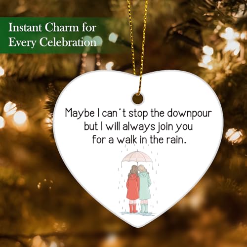 Friend Gifts Christmas Ceramic Ornaments, Walk with You in The Rain Encourage Friendship Ornaments Gifts for Friend Bestie - color: Blue