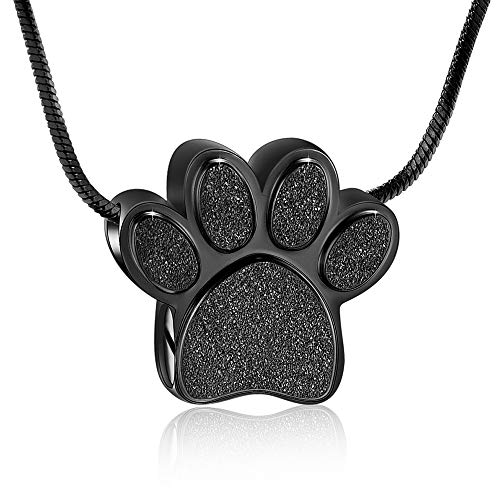 Paw Print Urn Necklace for Ashes Pet Paw Cremation Jewelry Ashes Necklace Keepsake Memorial Jewelry for Pet/Dog's/Cat's Ashes Pendant Gifts for Men/Women - color: Frosting-Black