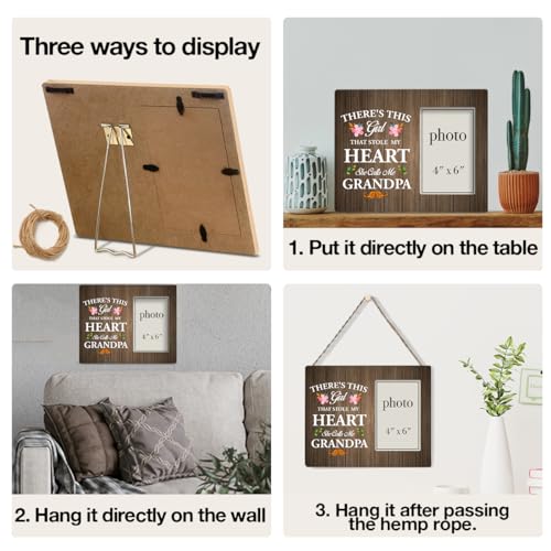 Dumyum Grandpa Wooden Photo Frame,Gift for New Grandpa | Grandkids' Picture Frame (4X6 Inches) - color: HEART