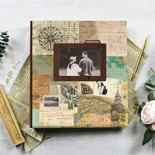 Holoary Photo Album 4x6 500 Photos 5 Pictures Per Page, with Photo Frame Window, 500 Pockets 4”x6”, Printed Book Cover Travel Design World Map Adventure Vacation Travel Photo Album - size: 500 Pockets