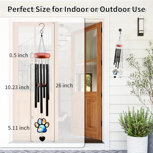 Dog Memorial Wind Chime for Loss of Pet Sympathy Bereavement Gift (Paw) | 26" Adjustable Sound Effects, Weather-resistant and Rust-proof, Suitable for Outside, Wood, Acrylic, Aluminum Materials - color: Dog Paw