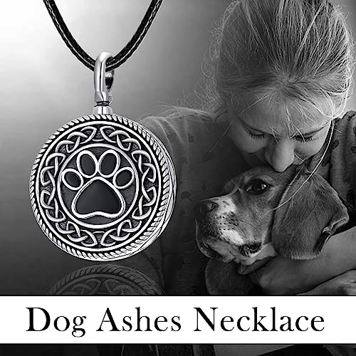 Dreamboat Pet Urn Necklace for Dog Cat Ashes 925 Sterling Silver Paw Print Cremation Keepsake Pendant Celtic Knot Memorial Jewelry Gifts for Women Men - style: 01A-Round (Silver)