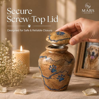 Wooden Pet Small Keepsake Cremation Urn for Ashes, Handcrafted Wooden Keepsake Urn with Blue Resin Design, | Memorial Jar for Human or Pet Ashes - size: Small