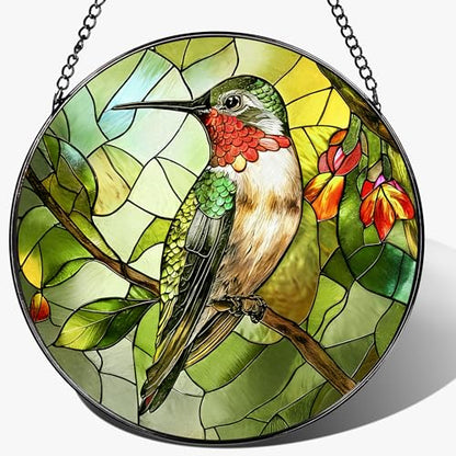 Stained Glass Window Hanging, 8" Stained Glass Hummingbird Suncatcher, Hummingbird Gifts for Women | Christmas, Mother’s Day, Easter, Birthday Gifts for Mom, Grandma, Nana, Wife, Sister & Bird Lovers - color: Hummingbirds