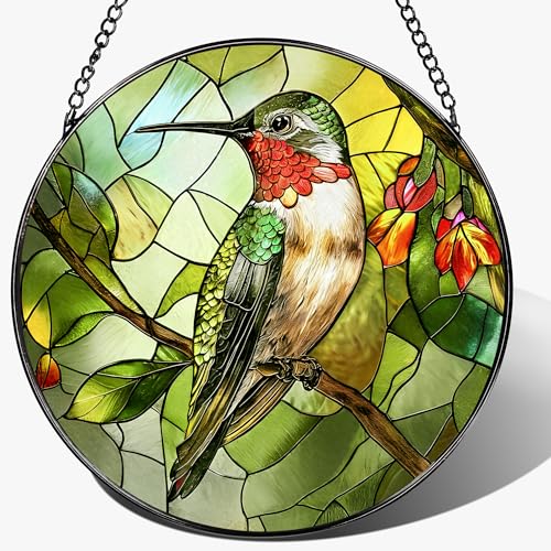 Stained Glass Window Hanging, 8" Stained Glass Hummingbird Suncatcher, Hummingbird Gifts for Women | Christmas, Mother’s Day, Easter, Birthday Gifts for Mom, Grandma, Nana, Wife, Sister & Bird Lovers - color: Hummingbirds
