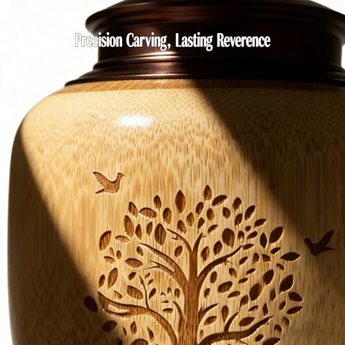 2pcs Cremation Urns for Human Ashes, Urn for Ashes Adult Male with Tree of Life, Bamboo Small Urns for Human Ashes, Memorial Funeral Urn for Men Women Dad Mom,Up to 30 cu in (Small) - size: Small