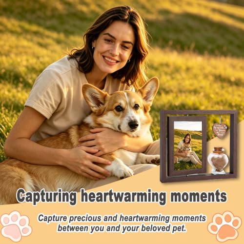 Dog Cat Pet Memory Frame Rotating Double Sided 4x6 Photo Frame | Heart Glass Pet Hair Keepsake Jar Custom Pet Keepsake Gift for Dog Cat Lovers to Record Pet Growth Moments