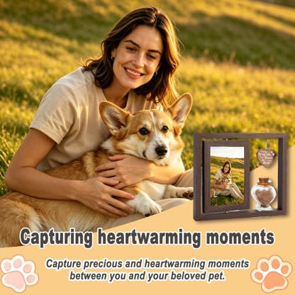 Dog Cat Pet Memory Frame Rotating Double Sided 4x6 Photo Frame | Heart Glass Pet Hair Keepsake Jar Custom Pet Keepsake Gift for Dog Cat Lovers to Record Pet Growth Moments