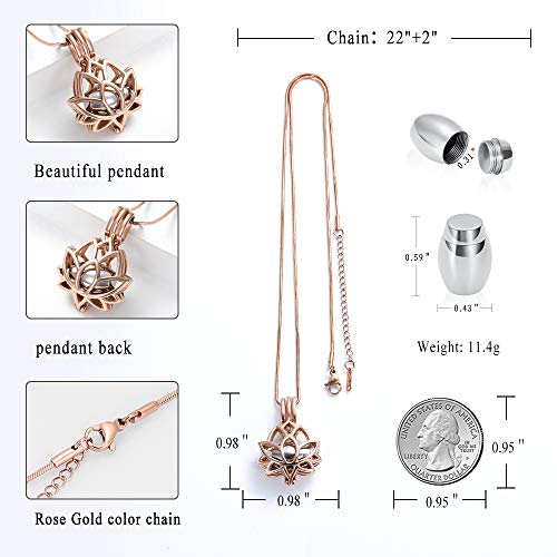 Cremation Jewelry Urn Necklace for Ashes with Hollow Mini Ball Keepsake Urn Pendant Memorial Jewelry for Ashes - color: Rose