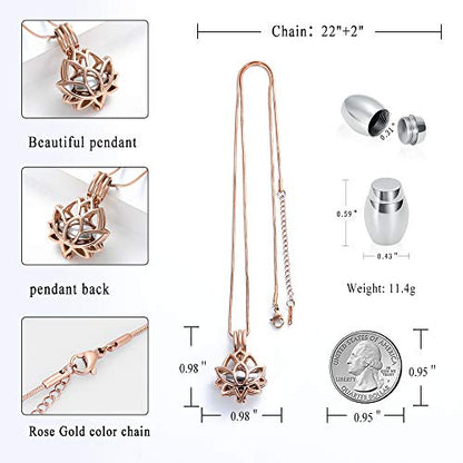 Cremation Jewelry Urn Necklace for Ashes with Hollow Mini Ball Keepsake Urn Pendant Memorial Jewelry for Ashes - color: Rose