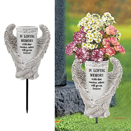 BAYN Grave Decorations for Cemetery, Angel Wings Vases with Spikes for Garden Decorations Waterproof Garden Statues Memorial Gifts for Loss of Loved One - color: Wing