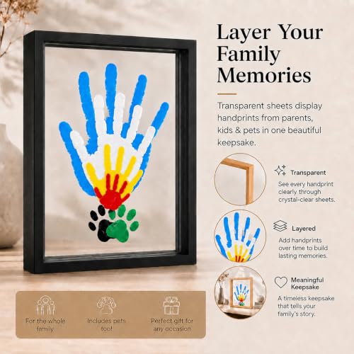 Family Handprint Kit for 4 – Wooden Frame with 4 Acrylic Boards, DIY Keepsake Art for Baby, Pet & Family, Non-Toxic Washable Paint Hand Mold Memory Gift - Black - color: Black