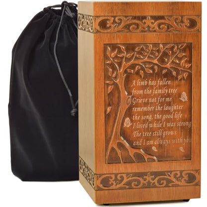 KIMNAG Wooden Cremation Urn for Human Wood Ashes Decorative Box Funeral Urns for Adult Male Female with Burial or Memorial Keepsake (Tree of Life (XL) 250lbs)