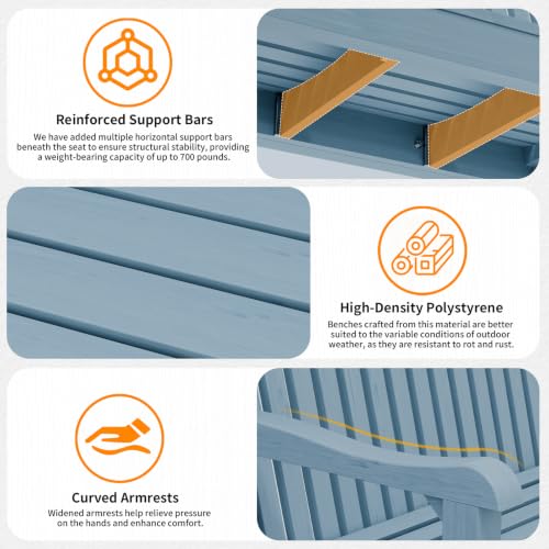 2-Person Outdoor Bench with 700 Lbs Weight Capacity,(Blue) | Poly Lumber Weatherproof Garden Bench Seating for Porch, Balcony and Park, All-Weather Patio Bench Furniture - color: Blue
