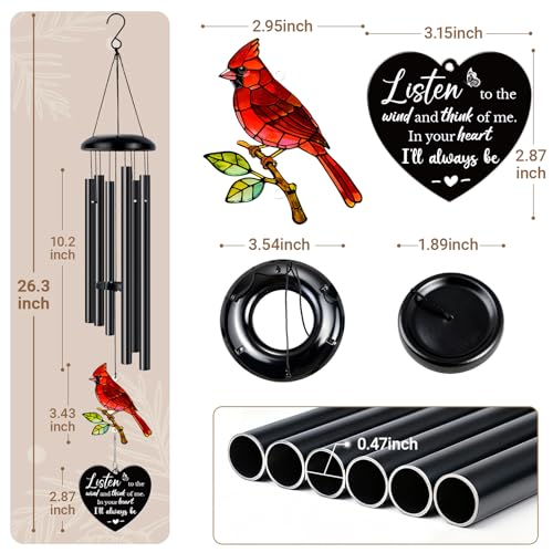 Sympathy Gifts for Loss of Loved One,Sympathy Memorial Wind Chimes with Cardinal, Cardinal Remembrance Wind Chimes for Mother Father Husband, Outdoor Garden Decor