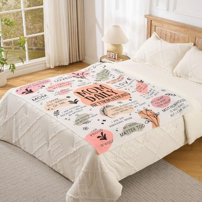 New Mom Gift Blanket 50x60 Inch – Soft Cozy Throw with Inspirational Words, Postpartum Gifts for New Mothers, Mother’s Day Birthday - color: Mom-hua