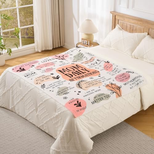 New Mom Gift Blanket 50x60 Inch – Soft Cozy Throw with Inspirational Words, Postpartum Gifts for New Mothers, Mother’s Day Birthday - color: Mom-hua