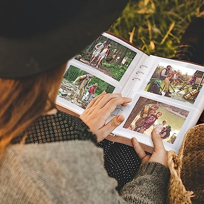Photo Album 4x6 300 Photos, Genuine Leather Photo Albums with Writing Space with 30 Writing Paper, Travel Family Wedding Kids Graduation Ultrasound Baby Picture Album Scrapbook Photo Album (Simple) - color: Simple