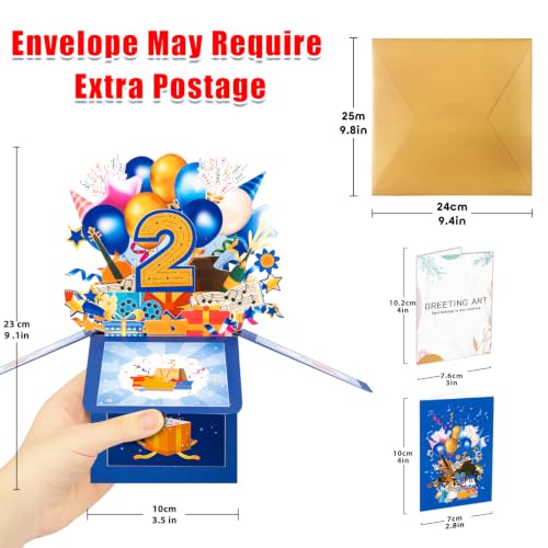 GREETING ART Happy 2nd Birthday Pop Up Card,Funny Guitar Ballons Box Themed - color: 2nd