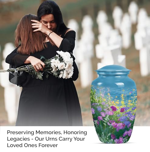 Personalized Flower - Adult Urns For Human - Memorial Urn For Male & Female - 10 Inch - Large With Velvet Bag - Funeral Urns Ash - Human Remains Urn - Decorative Urns For Ashes - Burial Urns