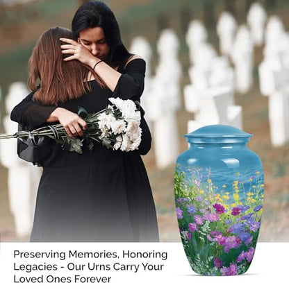 Personalized Flower - Adult Urns For Human - Memorial Urn For Male & Female - 10 Inch - Large With Velvet Bag - Funeral Urns Ash - Human Remains Urn - Decorative Urns For Ashes - Burial Urns