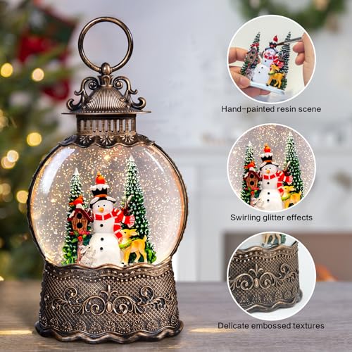 Christmas Snow Globes Lantern with Music, Snowman Snow Globes with Swirling Glitter Effects, USB/Battery Powered with 6-Hour Timer, Christmas Decorations - color: Snowman
