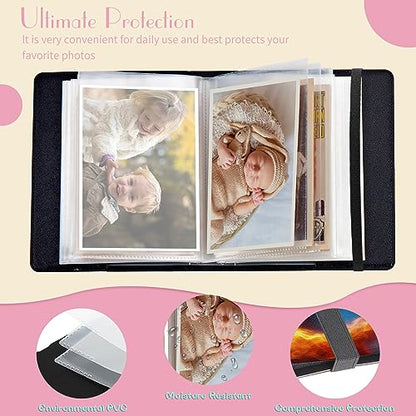 Photo Album 4x6 Photos - 60 Photos Capacity PU Leather Cover Photo Album with Strong Elastic Band, Portable Picture Album for Family Wedding Wedding Anniversary, Fire Football - color: Fire Football