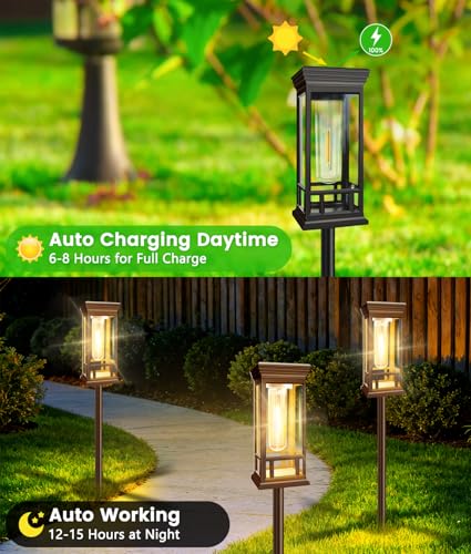4 Pack Bright Solar Garden Lights, Solar Pathway Lights Outdoor Waterproof - color: Warm White, size: 4 Pack