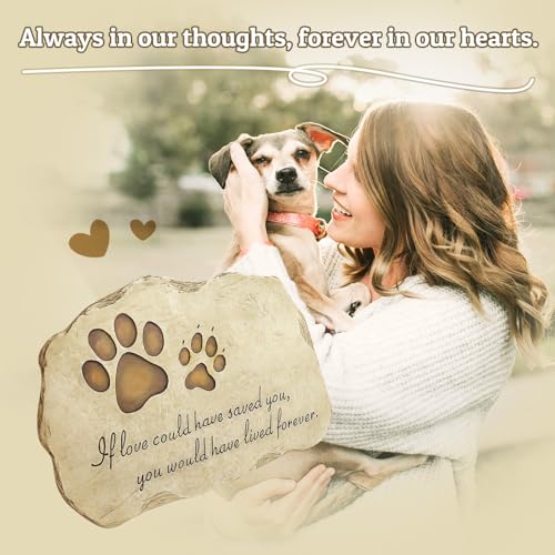 KEXMY Pet Memorial Stone Grave Marker for Dog or Cat, Pet Dog Garden Stone for Outdoor Backyard Patio or Lawn,Syampathy Pet Dog Loss Gifts (Paw Print Stone)