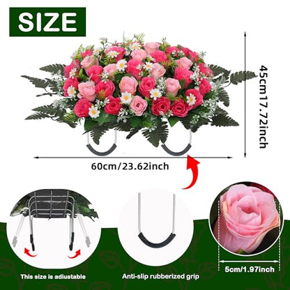 Wocst Headstone Flower Saddle,Large Artificial Cemetery Flowers for Grave Artificial Roses Daisy Saddle for Cemetery Headstone (Pink) - color: Pink