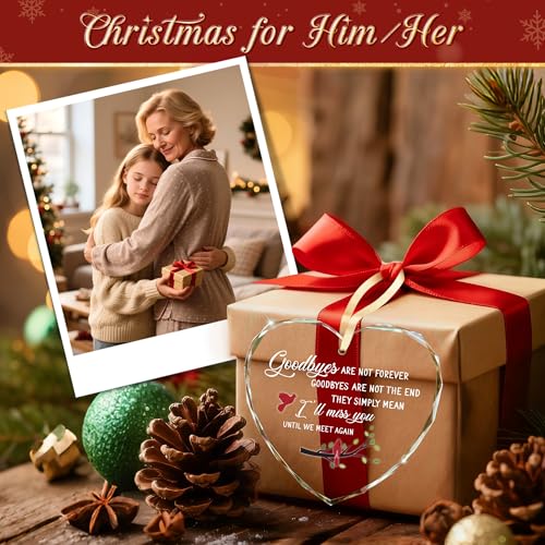 Sympathy Gifts – Heart Glass Ornament for Memorial Gifts, Condolence, Bereavement, In Loving Memory Keepsake with Cardinal Bird Design for Loss of Mother Father Friend or Pet, Goodbyes Are Not Forever - style: Heart-Goodbyes Are