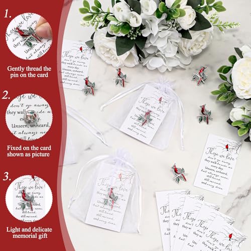 Jexine 240 Pcs Cardinal Pins Bulk Gift Funeral Favor Memorial Cards,Elegant | Include 80 Cardinal Pins, 80 Cards, 80 Gift Bags, Celebration of Life Favors Memorial Keepsakes for Funeral Service Guests - style: Elegant