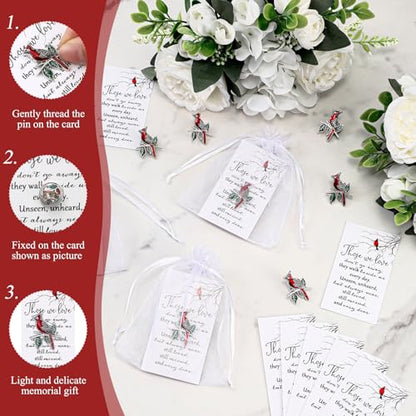 Jexine 240 Pcs Cardinal Pins Bulk Gift Funeral Favor Memorial Cards,Elegant | Include 80 Cardinal Pins, 80 Cards, 80 Gift Bags, Celebration of Life Favors Memorial Keepsakes for Funeral Service Guests - style: Elegant