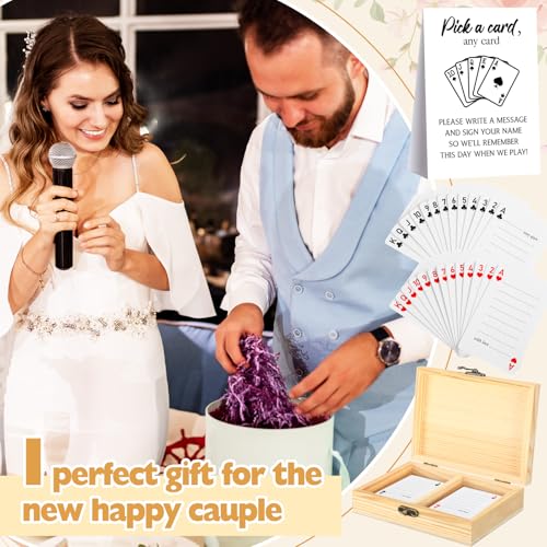 AceOrbit 57 Pack Wedding Guest Book Playing Cards Set with Wooden Box - color: White, style: Classic